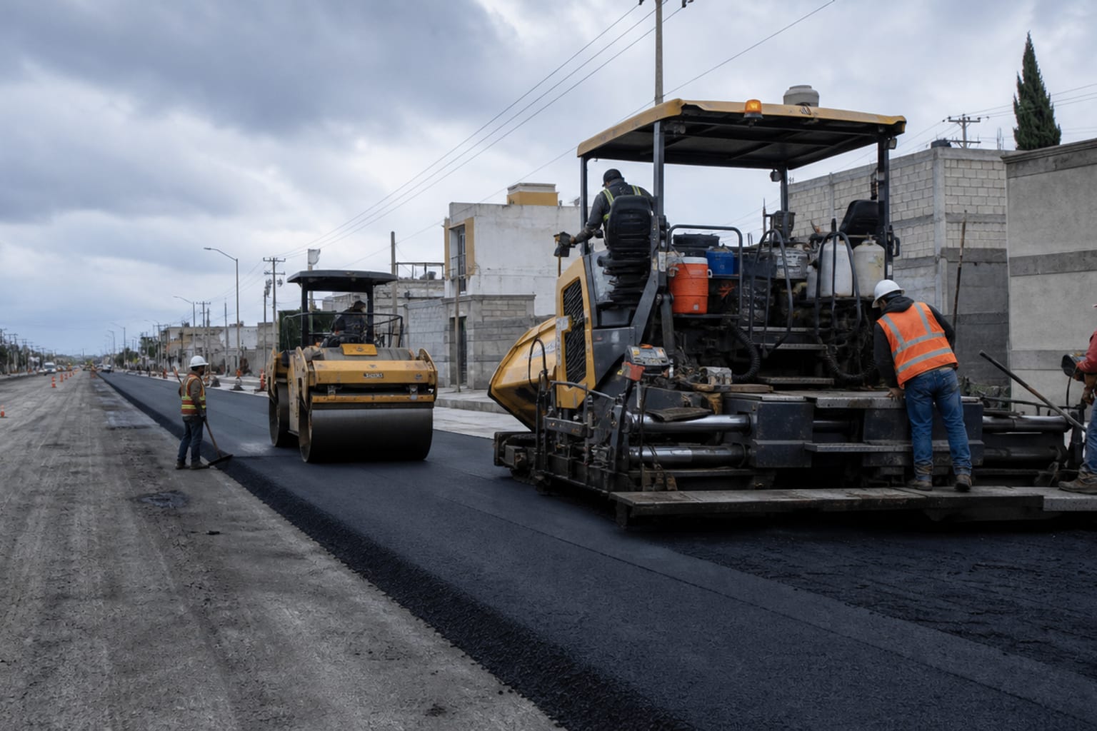 Pavimentación asfáltica en una avenida urbana